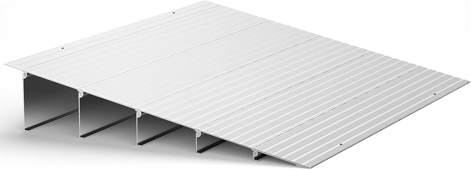 Door Threshold Ramp 5" Rise Door Ramp Aluminum Entry Ramp or Doorways Rated 800 lbs Load Capacity forWheelchair Scooters Power Chairs Walkers Metallic