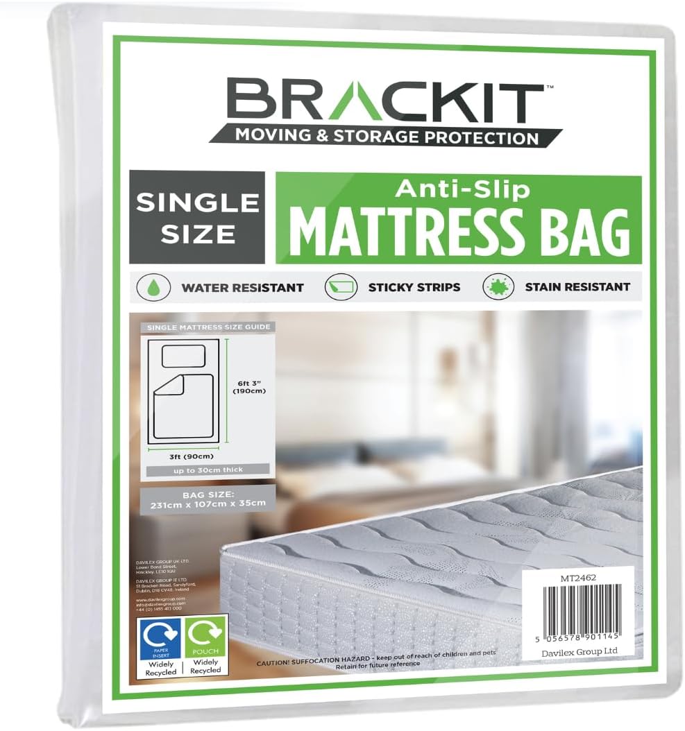 Single Size - Mattress Bag For Moving, Transport, And Storage - Self-Adhesive - Waterproof - Easy-Fit - Mattress Cover, And Protector, For Moving, Transport, And Storage