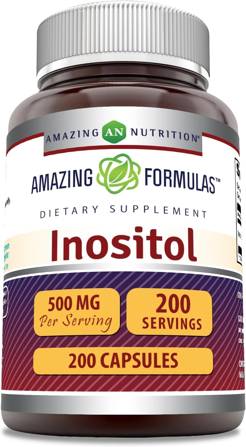 Amazing Formulas Inositol 500 mg 200 Capsules Supplement | Vitamin B8 | Non-GMO | Gluten Free | Made in USA