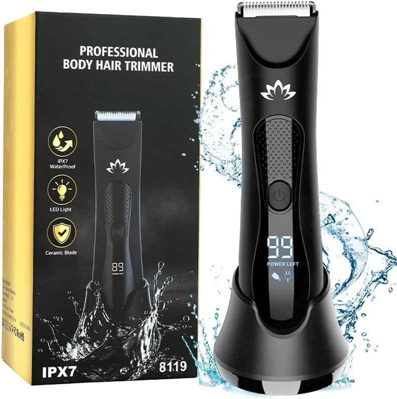 Manscape Body & Pubic Hair Trimmer for Men, Groin & Ball Trimmer Men, Electric Razor Bikini Trimmer, Body Groomer Ball Shaver for Smooth Wet/Dry Shaving, Led Light