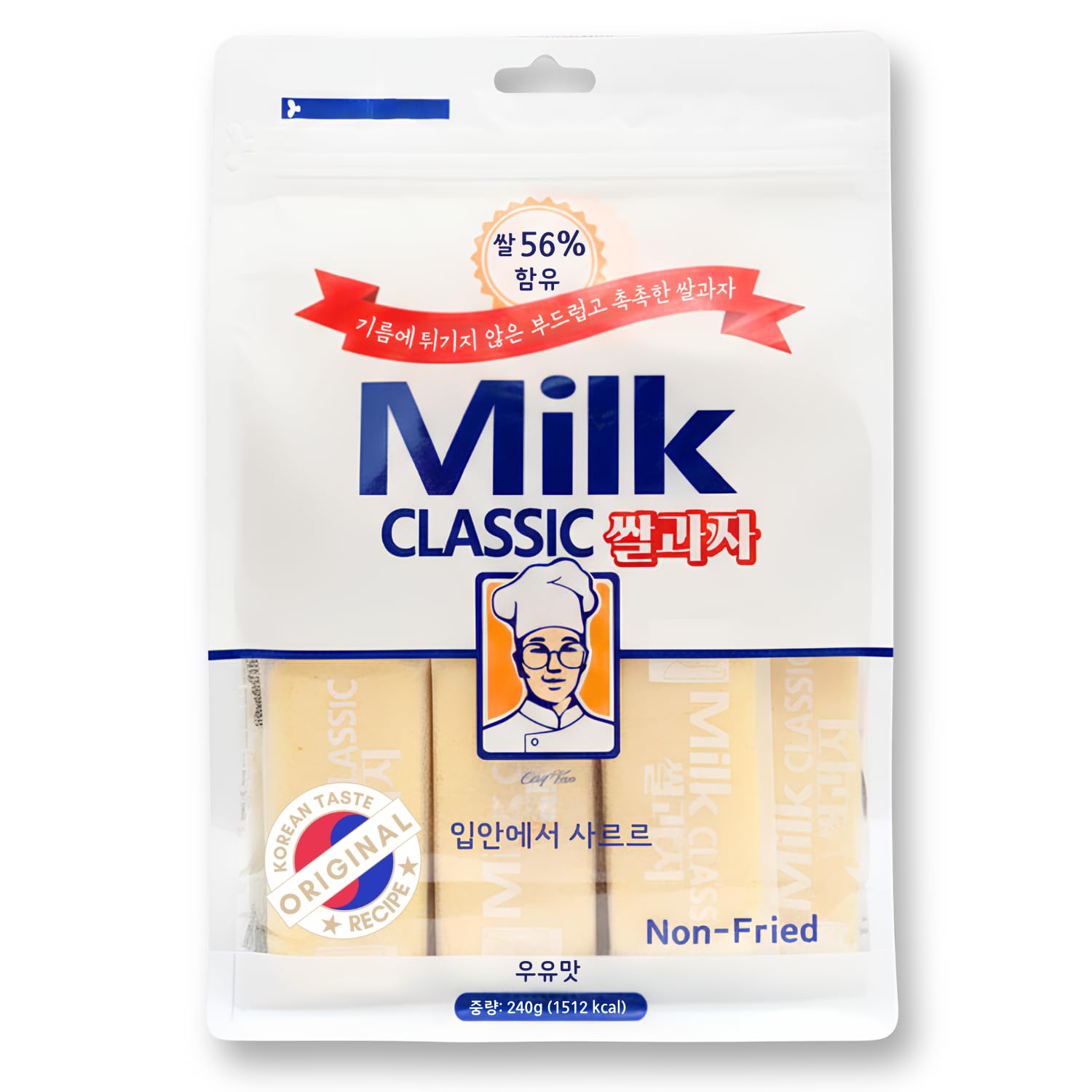 56% Milk Classic Korean Milk Rice Cracker Snacks, 8.46 oz, 1 Pack | asian snack, oven baked, non fried, wrapped sticks, light crispy texture, tea coffee pairing, lunchbox pantry