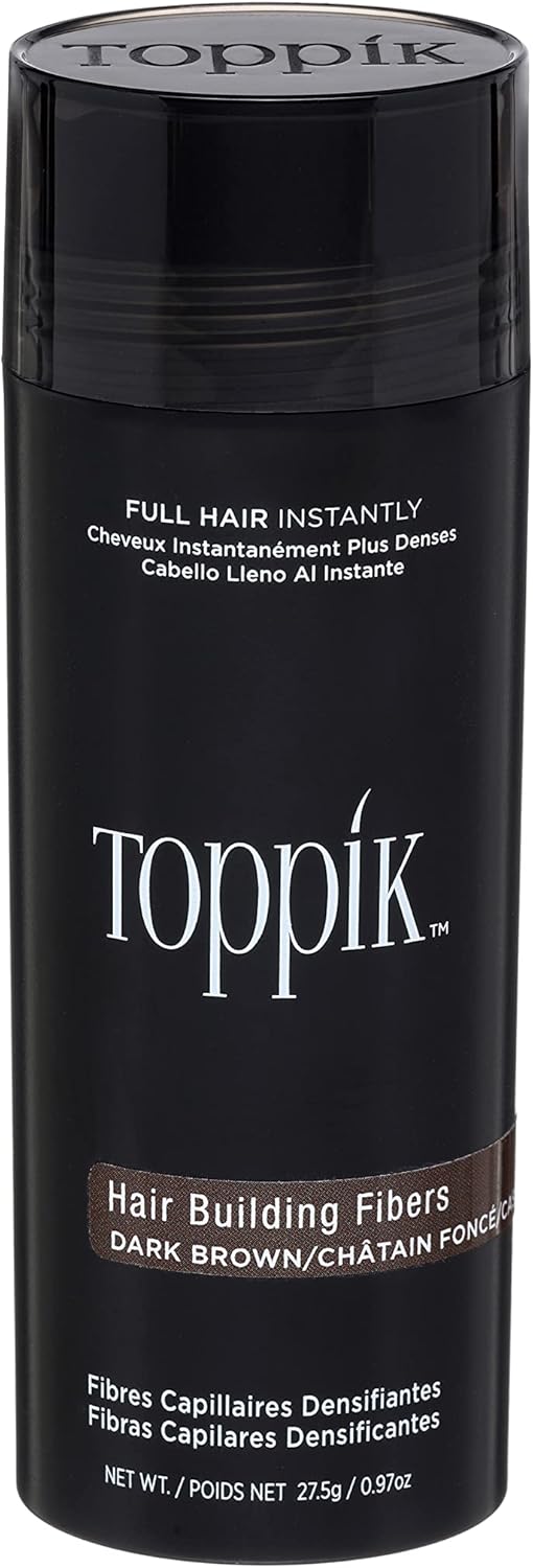 Toppik Hair Building Fibres Powder, Dark Brown, 27.5g Bottle - for A Thicker-looking Hairline, Crown and Beard, Instant Thinning Concealer for Men and Women ​