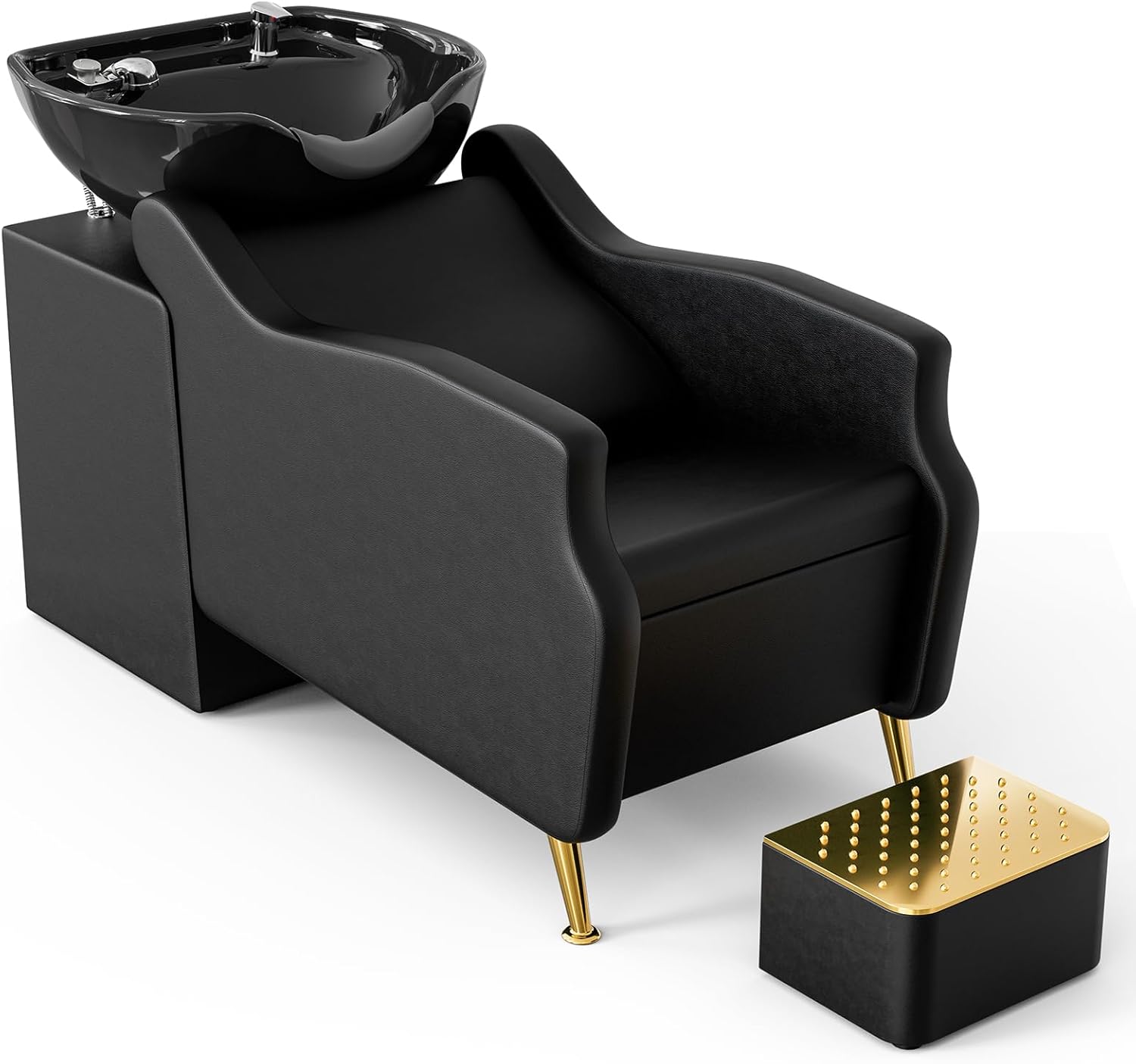 SyyBhb Shampoo Chair and Bowl for Salon, Backwash Shampoo Station Sink with Ceramic Bowl and Footrest, Barbershop Spa Equipment