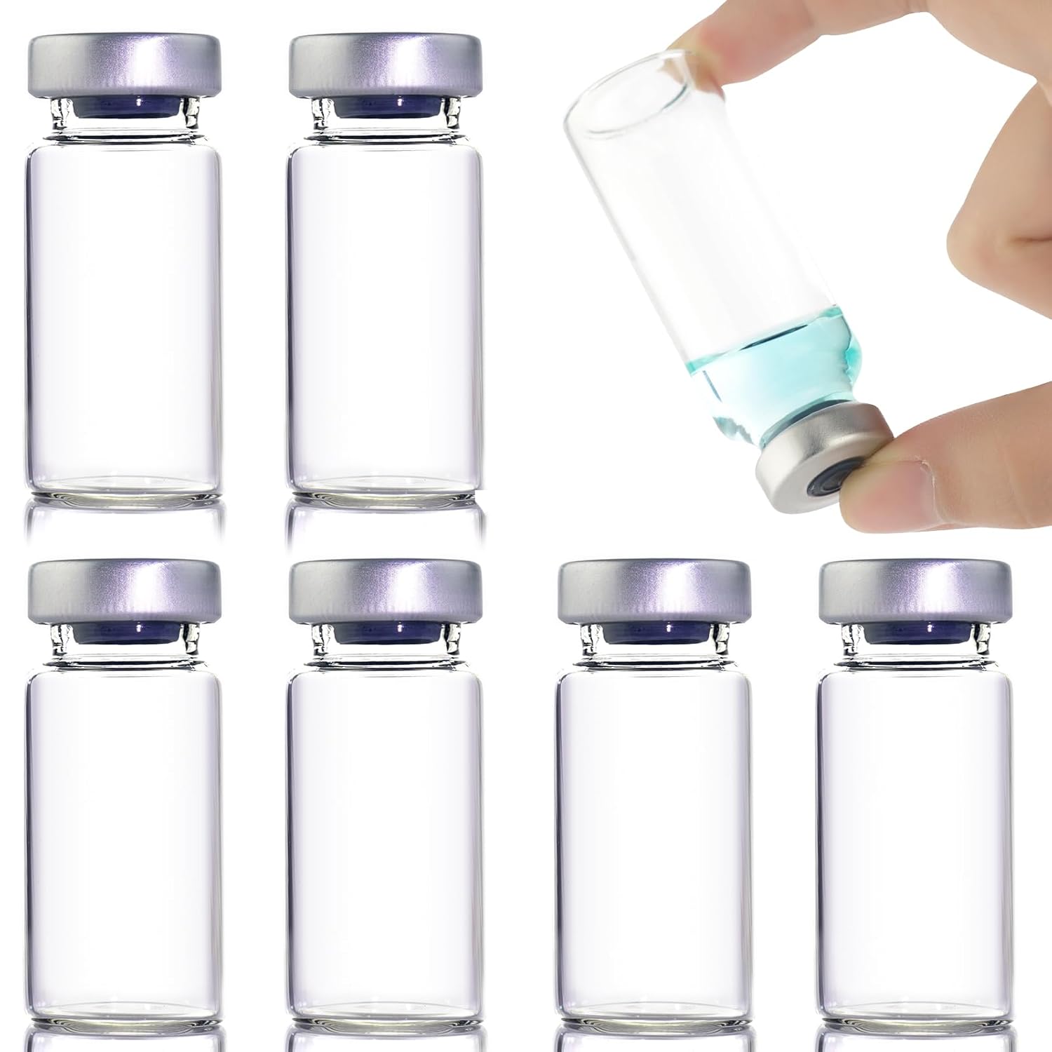 10 Pcs 20ml Sealed Sample Vials, Clear Bottom Headspace Vial, Transparent Glass Vials with Self Healing Injection Port