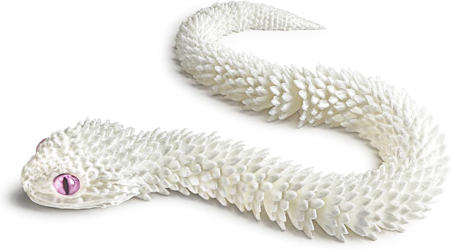 Aolcev 3D Printed Animals Snake Fidget Toys 11.8 Inch Flexible Joints Creative 3D Printed Fidget Toys Articulated Viper Snake Home Office Decor Executive Desk Autism ADHD Toy for Kids Adults-White