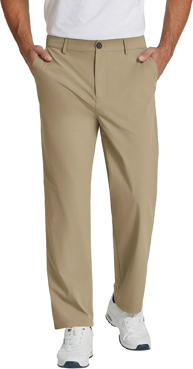 COOFANDY Men's Casual Pants Classic Fit Flat Front Pants Lightweight Elastic Waist Golf Trousers with Pockets