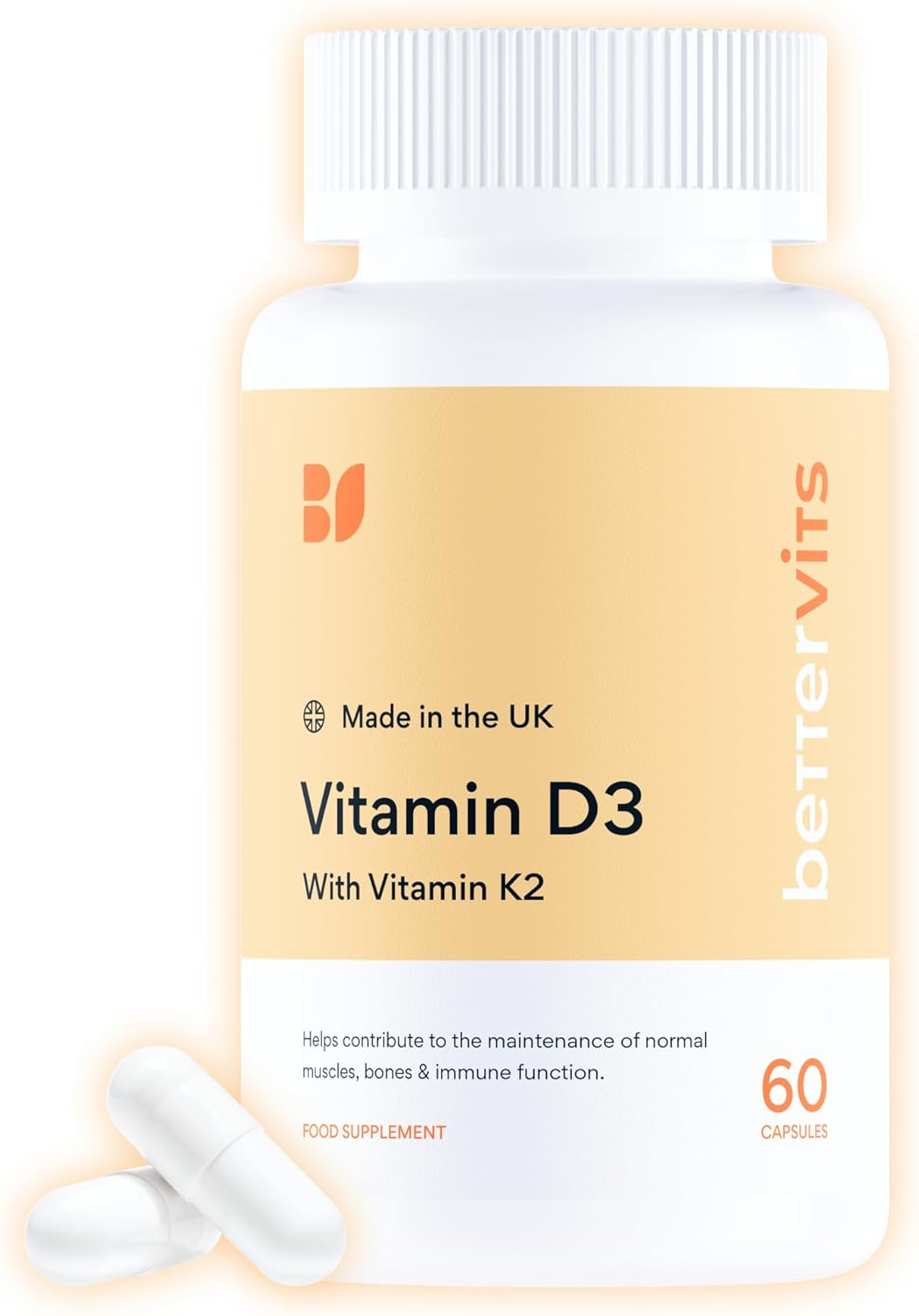 Bettervits Vitamin D3 & K2 | High Strength 4,000IU | with K2 Vitamin | Supports Immunity | Bones | Energy | Vegan Friendly