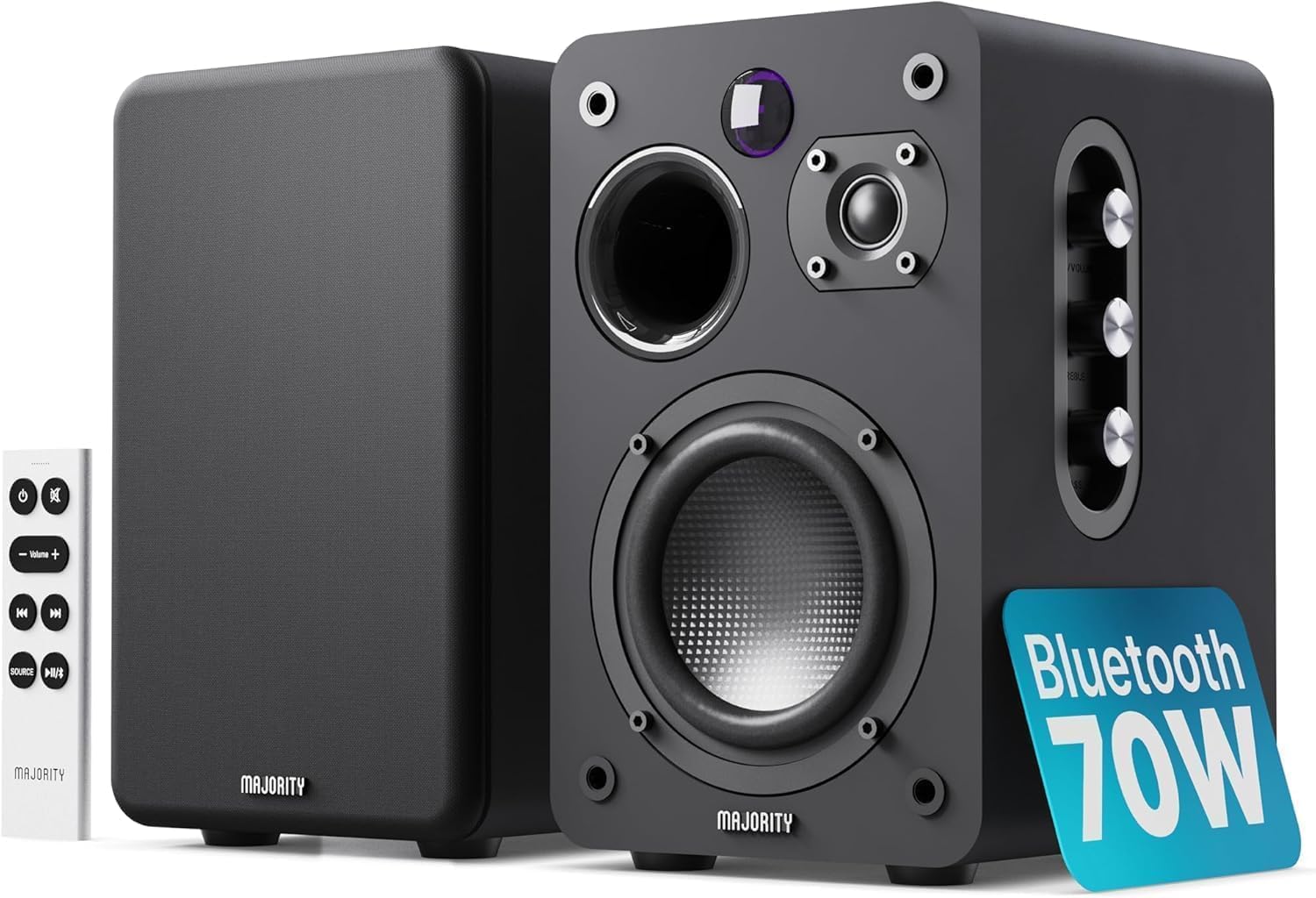 MAJORITY D70X Active Bluetooth Bookshelf Speakers | Powered Stereo Speakers