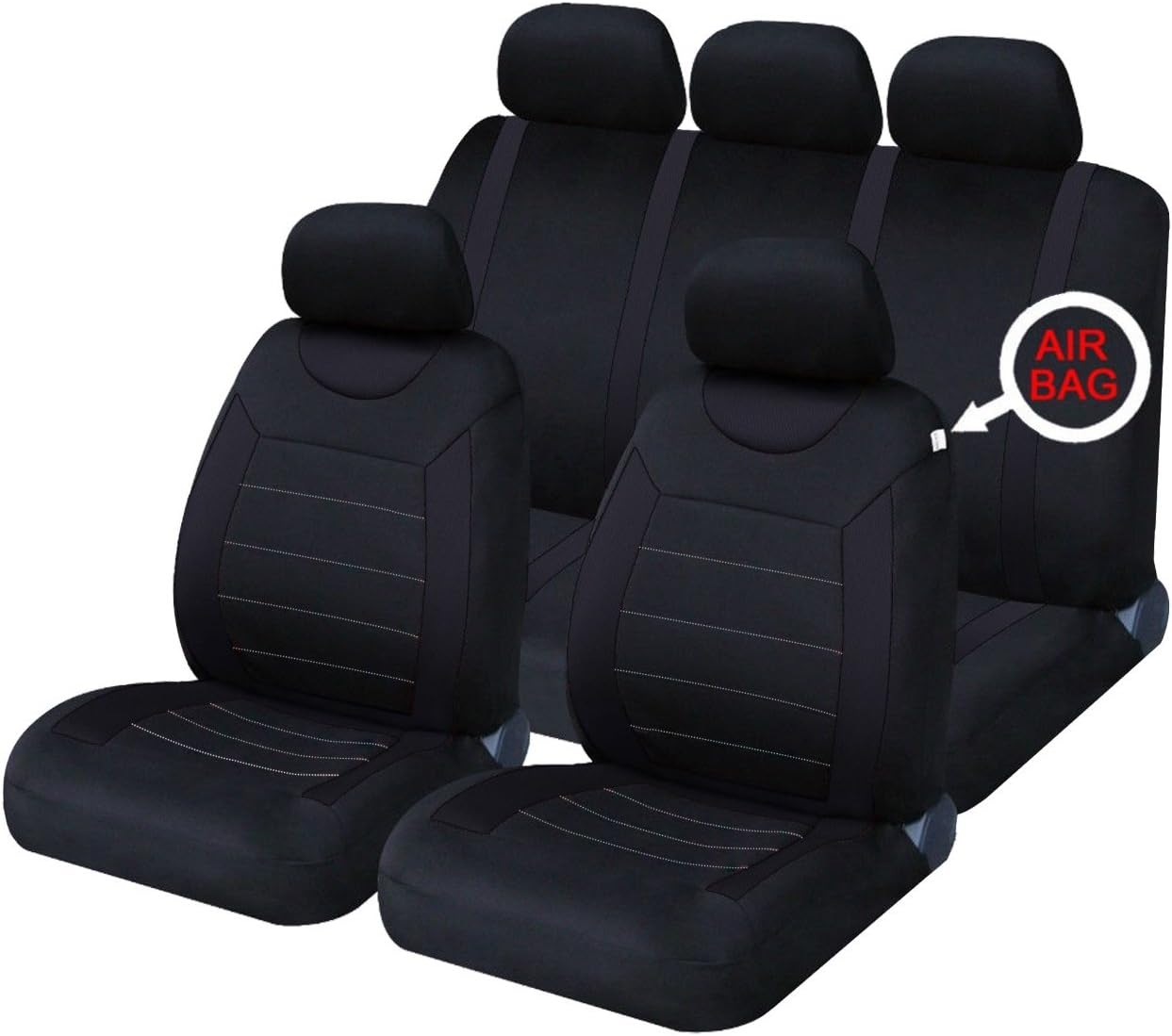 Xtremeauto® Classic Car Seat Covers Set Front & Rear complete with headrest Covers (Black)
