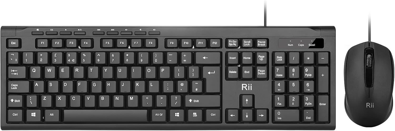 Rii Keyboard and Mouse Set,USB Wired Keyboard and Mouse Combo for PC Business Office Usage