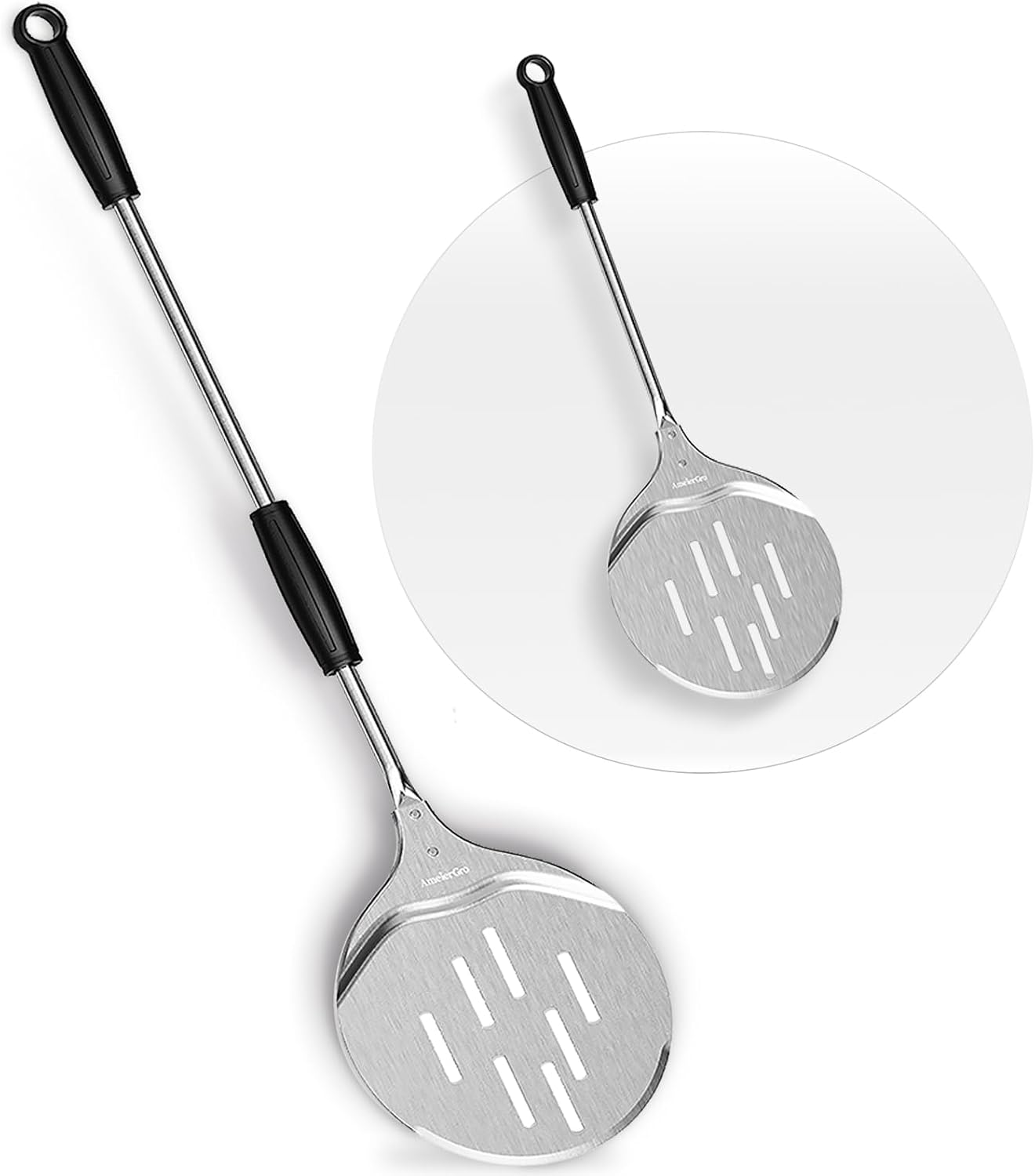 Pizza Peel & Turner, 9" Pizza Spatula with Extendable Handle (26-36" Length)