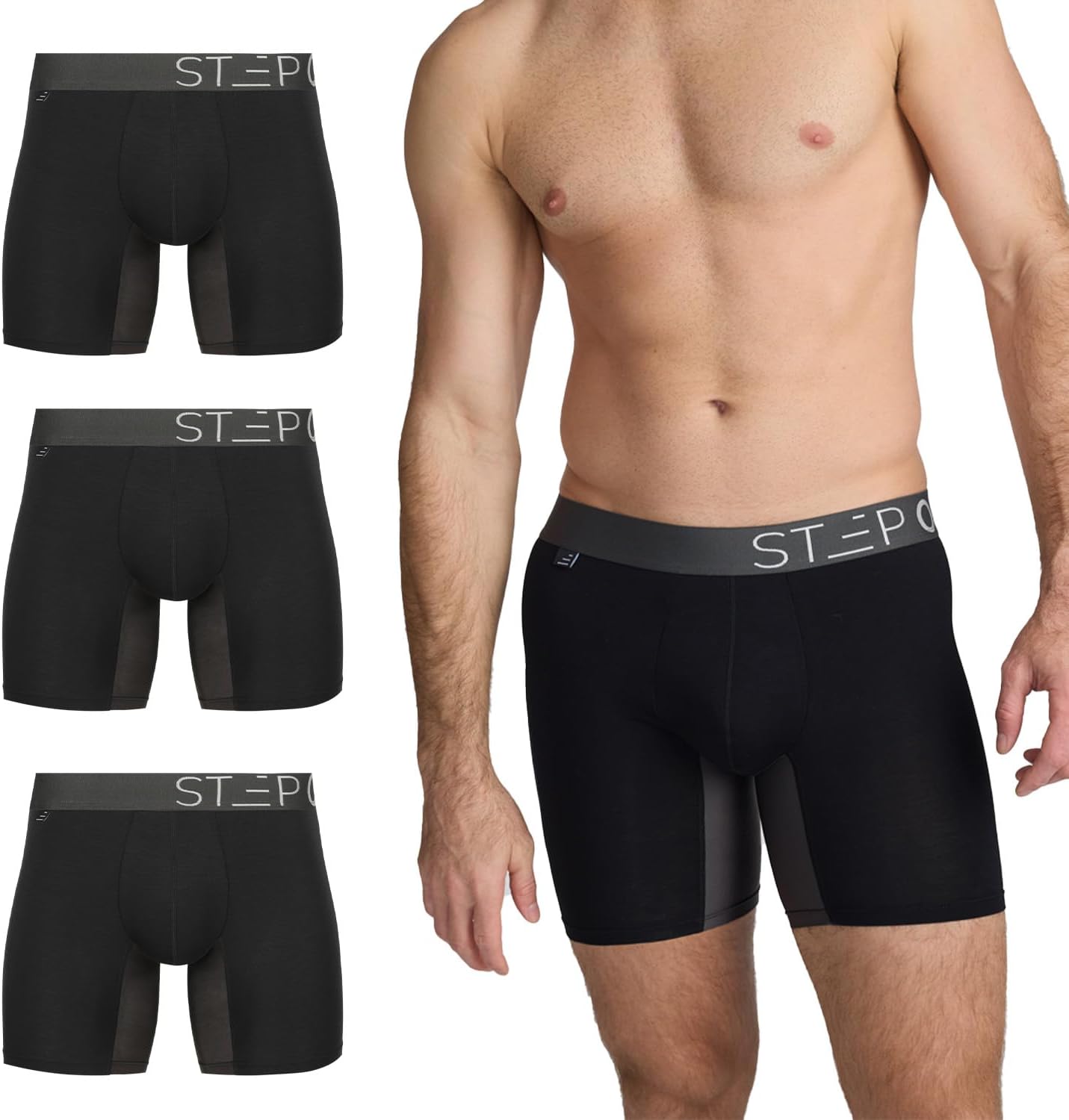 STEP ONE Mens Underwear Boxer Briefs for Men Pack of 3-Underwear for Men, Moisture-Wicking, 3D Pouch, No Ride Up Boxer Briefs
