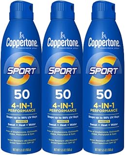 Coppertone Sport Sunscreen Spray SPF 50, Water Resistant Spray Sunscreen Bulk Pack, 5.5 Oz, Pack of 3 (Packaging May Vary)
