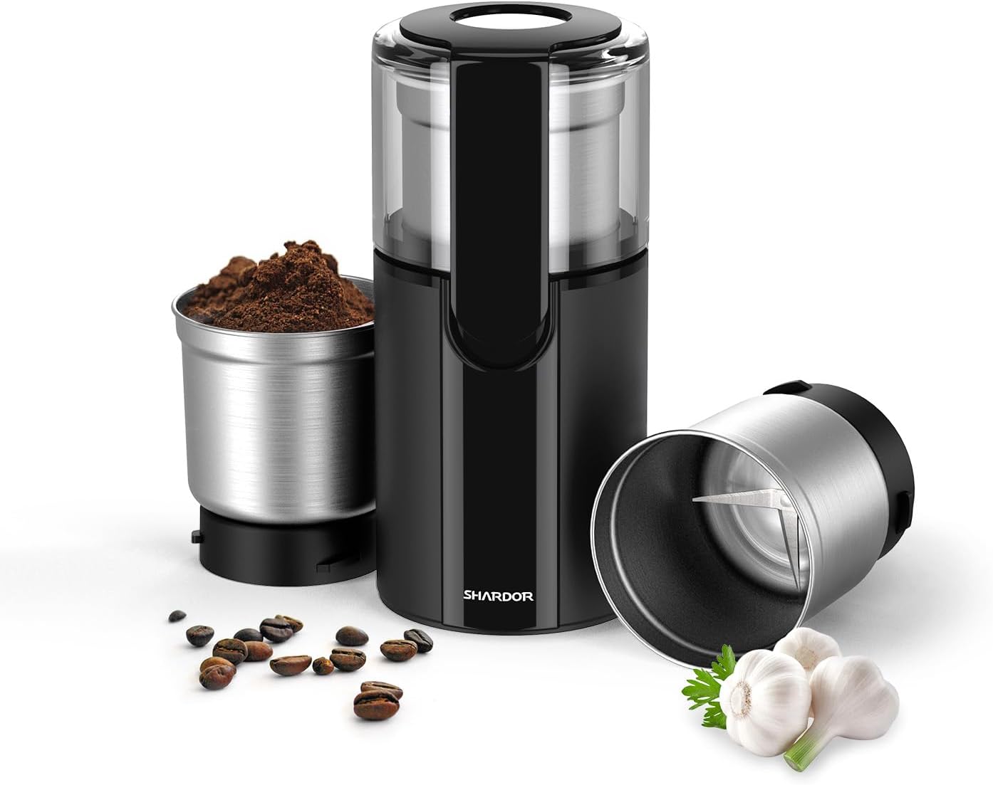 SHARDOR Coffee & Spice Grinders Electric with 2 Removable Stainless Steel Bowls for Dry or Wet Grinding, 70g
