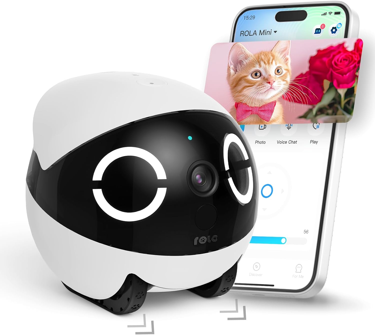 Enabot EBO ROLA Mini 2K Pet Camera Robot: Movable Indoor Camera Battery-Powered with Phone App, One-Touch Call, 2-Way Talk, IR Night Vision, Motion Detection, Video Recording