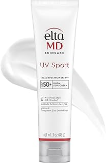 EltaMD UV Sport Body Sunscreen, SPF 50 Sport Sunscreen Lotion, Sweat Resistant and Water Resistant up to 80 Minutes, Formulated with Zinc Oxide, Oil Free, Full Body Sunscreen