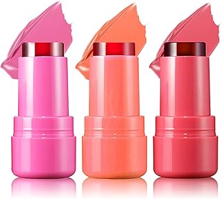 CAHIUYOA 3PCS Milk Jelly Blush Stick Milk Jelly Tint Cooling Water Jelly Tint Blush Stick Multi-Use Lip Stain Tint and Cheek Stick - Pink + Red + Coral