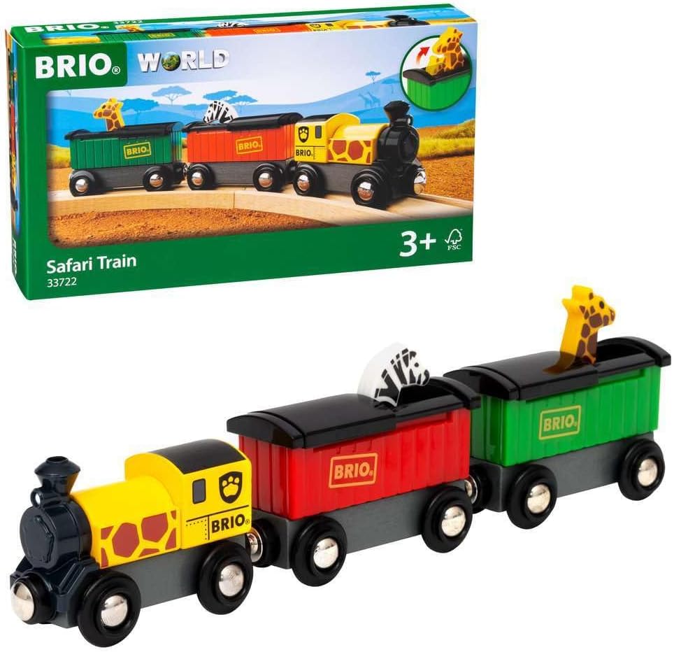 BRIO World - 33722 Safari Train | Interactive Toy Train Set for Kids Age 3 and Up | Environmentally Conscious | Engine and Animal Wagons Included