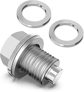 Magnetic Oil Drain Plug M14 x1.5, Stainless Steel Engine Oil Pan Drain Plug with Crush Washer Gasket, Fits Honda Acura Ford GM Mazda Hyundai KIA and More Vehicles