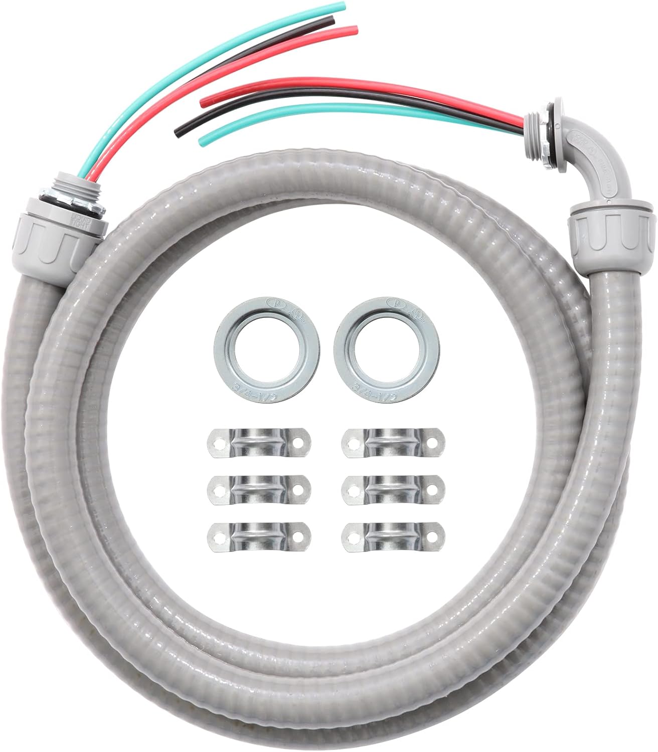 Electrical AC Whip Kit,Electrical Conduit1/2inch 6ft Electrical Conduit Kit,Flexible Non Metallic Liquid Tight Electrical Conduit,with 1 Straight and90°fittingsAnd 6 Snaps
