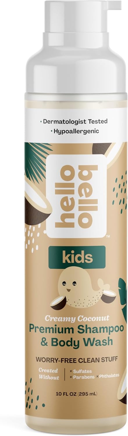 Hello Bello Kids Shampoo and Body Wash, Gentle Hypoallergenic Formula, Vegan and Cruelty-Free, Creamy Coconut Scented, 10 fl oz