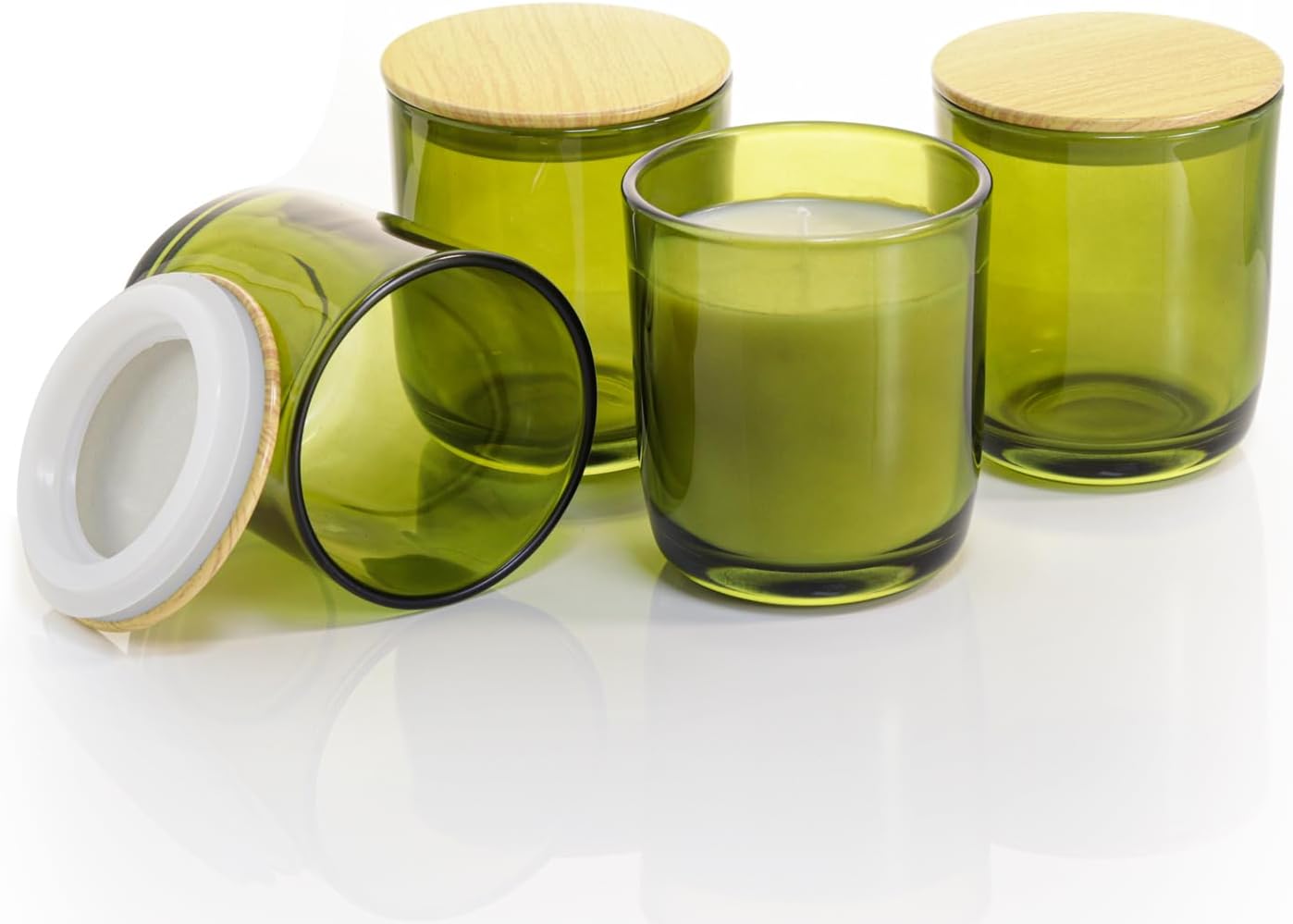 Aroparc Candle Jars for Candle Making 10oz U Base Tumbler Jars for DIY, Bulk Vessel - 12 Containers +12 Metal Lids - Green