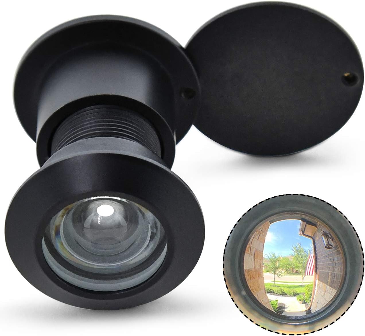 Earl Diamond - Solid Brass Door Viewer Peephole, 220-Degree Security Peephole with Heavy Duty Rotating Privacy Cover for 1-21/32" to 2-1/8" Doors for Home Office Hotel - Modern Black Finish