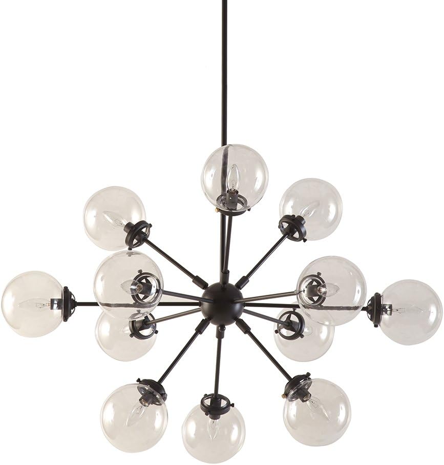 Black Wagon Wheel,Vintage Industrial 12-Light Wagon Wheel Chandelier for High Ceilings - Oversized Globe Bulbs, Farmhouse Style Pendant Light Fixture for Kitchen Islands (Bronze)