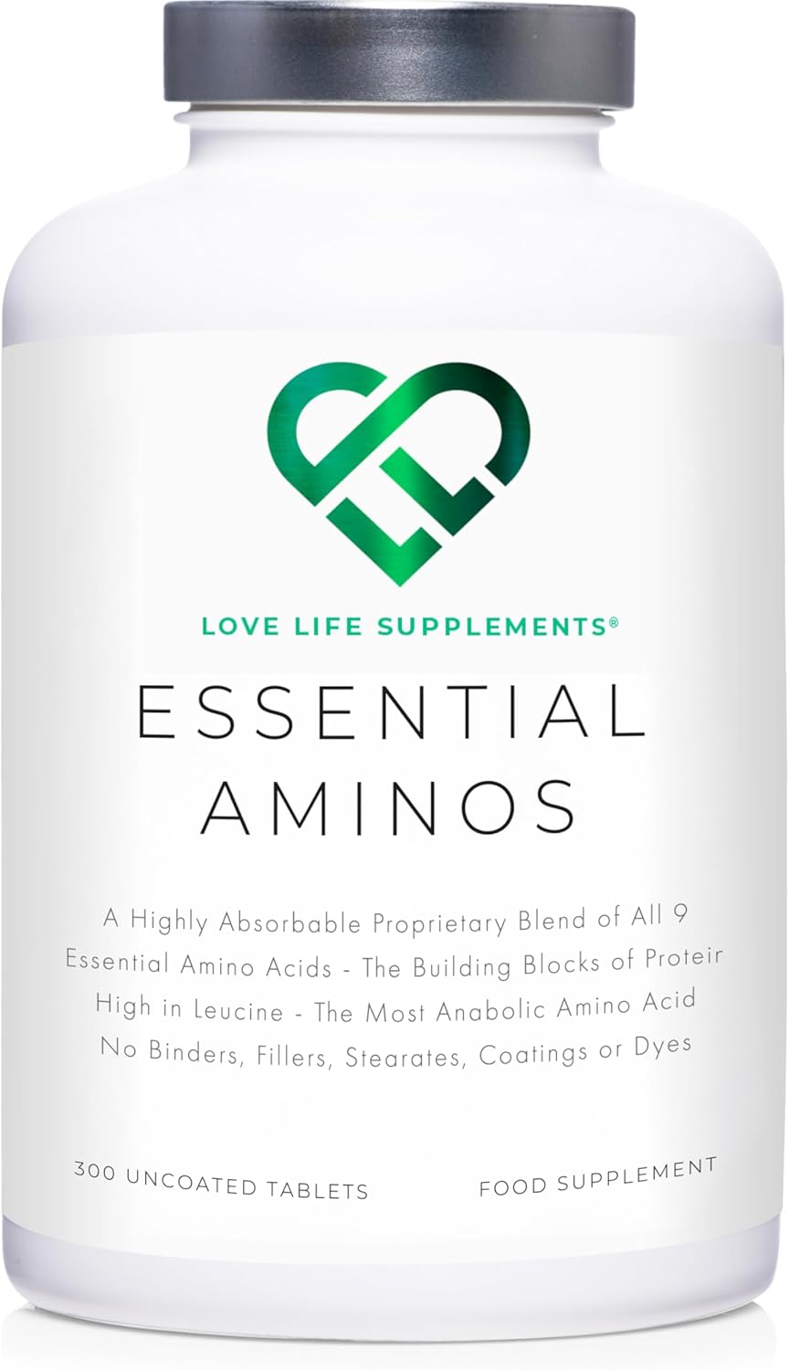 Essential Amino Acids - 300 Easy To Swallow Tablets / 60 Servings - All 9 EAA Amino Acids with All 3 BCAA's Plus 6 More EAAs to Build and Repair Muscle, 5-10g per Serving, High in Leucine and Vegan