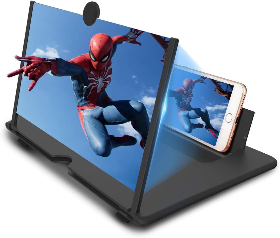 Newseego 12" Thin Foldable Phone Screen Magnifier,HD Phone Amplifier with Folding Stand Holder Portable Movie Video Game Enlarger 3d Movies Phone Projector Gadgets for Gifts-Black
