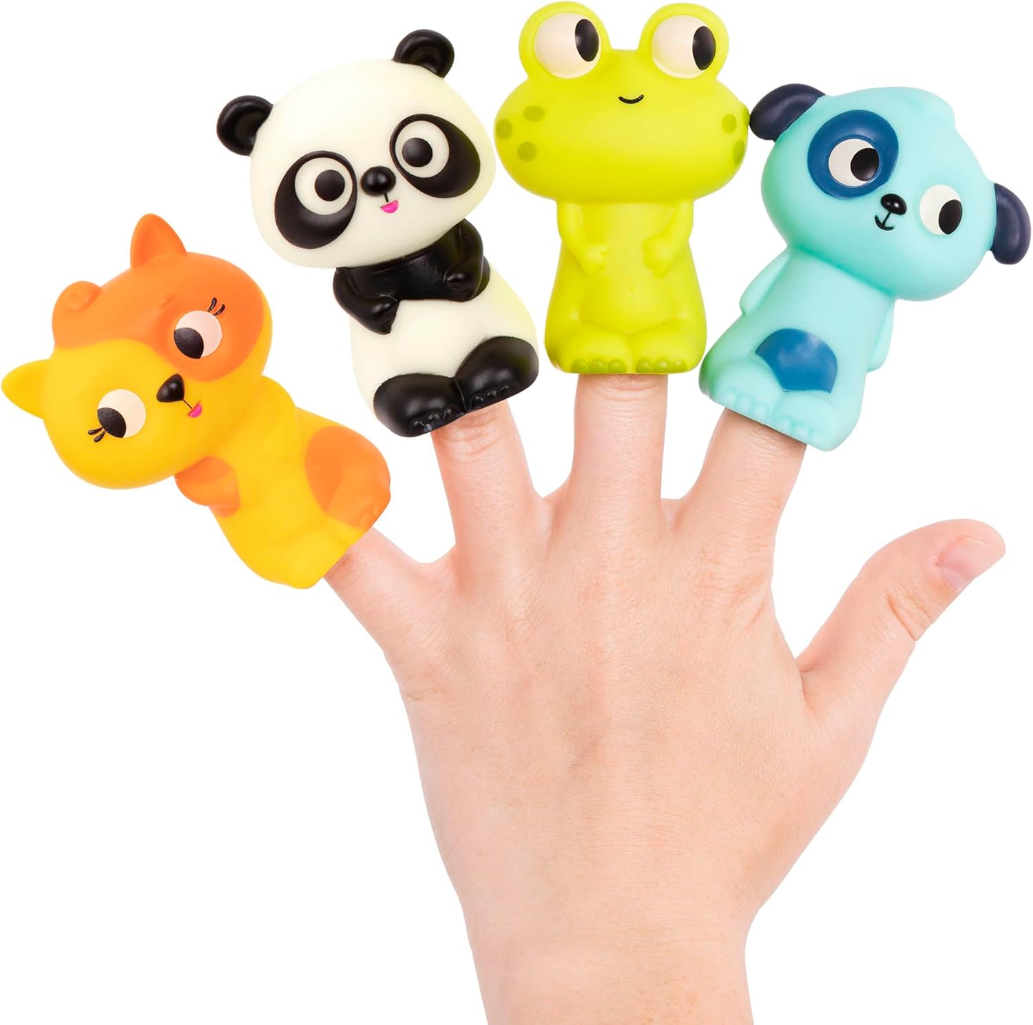 B. toys – 4 Finger Puppets – Animal Finger Puppets – Cat, Panda, Dog, Frog – Waterproof Baby Bath Toys – 10+ Months – Pinky Pals – Cat, Panda, Dog, Frog