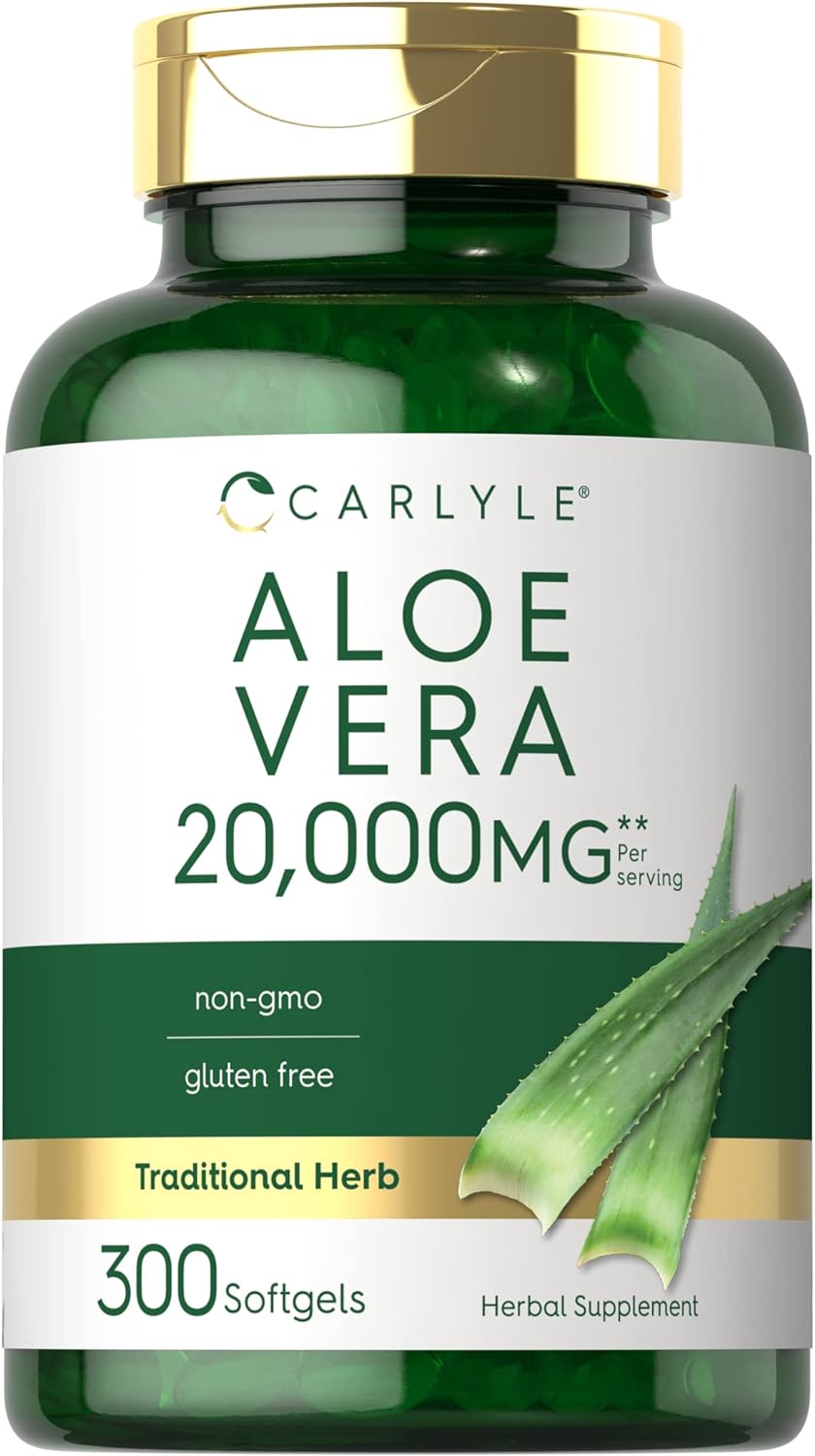 Carlyle Aloe Vera Softgel Capsules 20,000mg | 300 Count | Aloe Vera Gel Supplement | Non-GMO, Gluten Free
