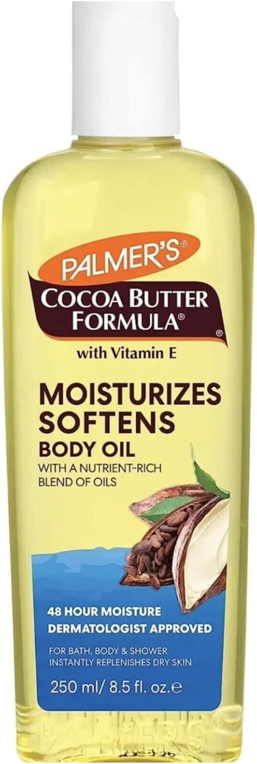 Cocoa Butter Body Oil 250ml - Vitamin E Enriched Fast Absorbing Formula - Deep Moisturizing for Dry, Sensitive & Itchy Skin - Nourishing Skin Therapy That Softens & Smoothes