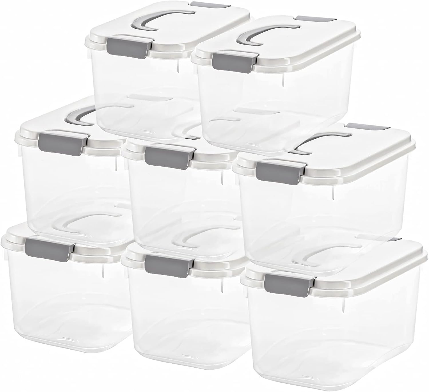 Elsjoy Set of 8 Plastic Storage Bins, 5.5 Quart Clear Storage Latch Box with Lids, Stackable Organizing Bins Lidded Storage Container for Snacks, Cosmetics