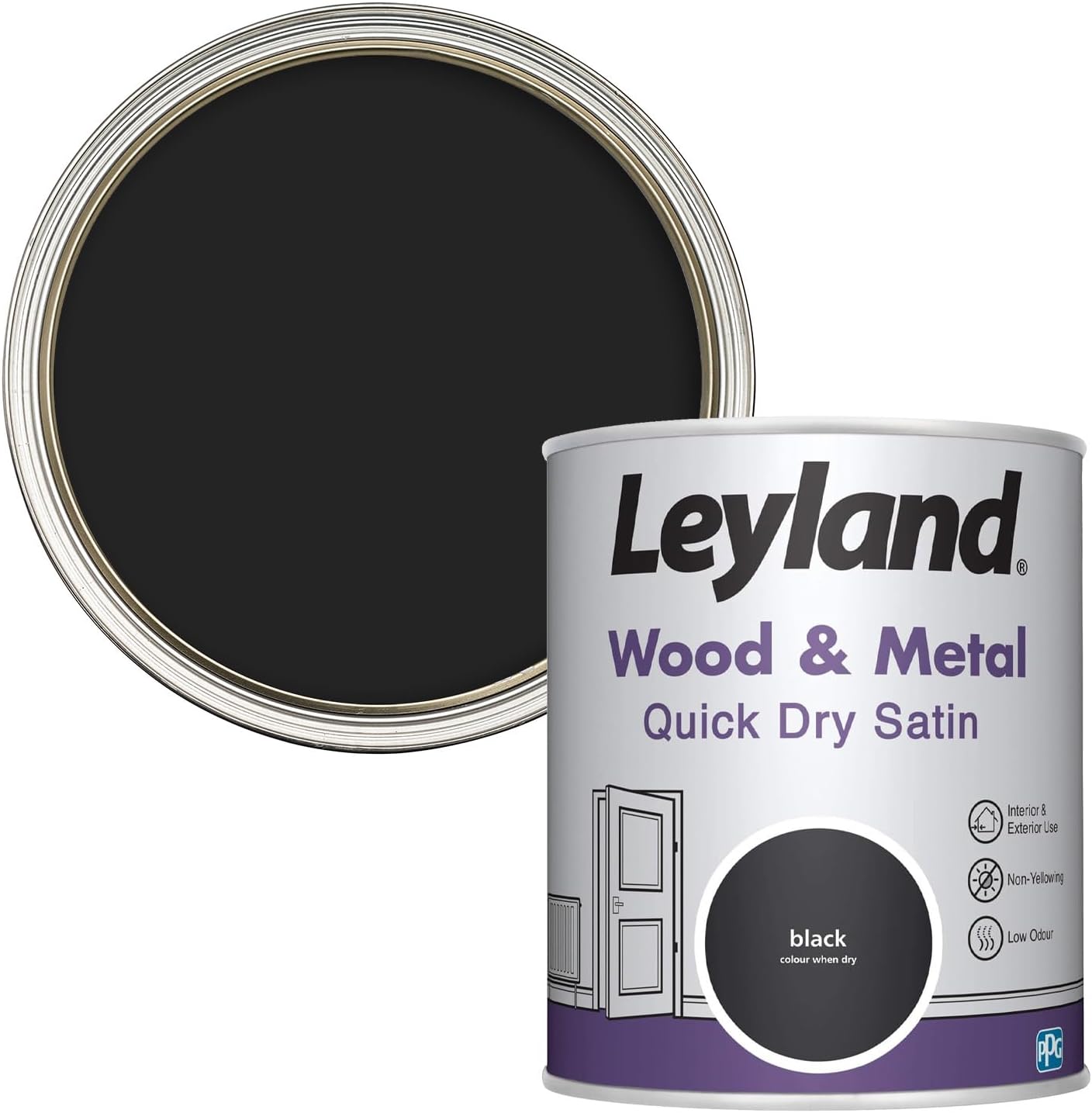 Leyland Wood & Metal Quick Dry Satin, Black, 750ml