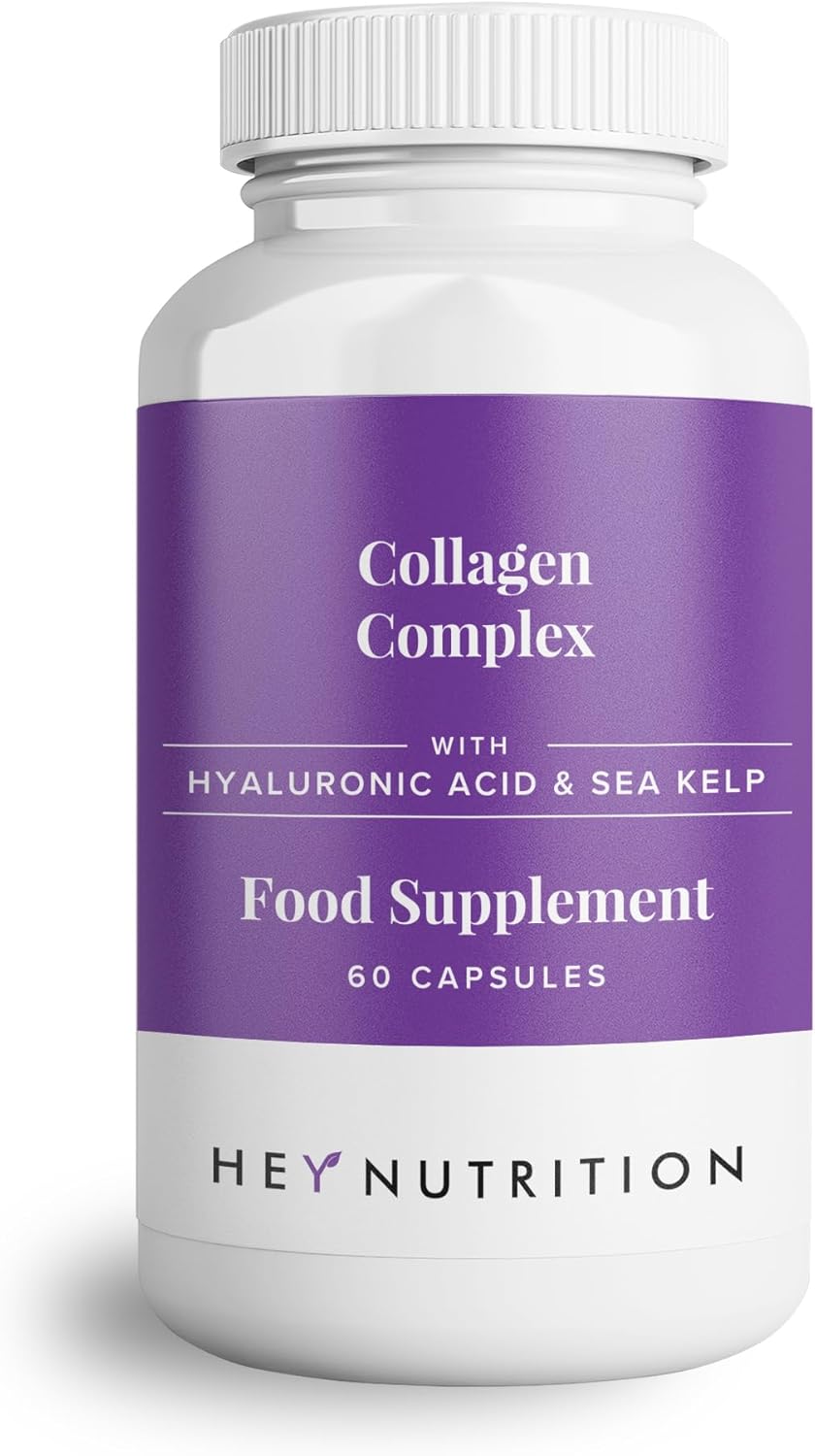 Hey Nutrition Collagen Complex Hyaluronic Acid & Sea Kelp Vitamin E, C, Biotin - Healthy Nails, Skin, Hair Joints Metabolism - Type 1 Marine Supplement - Non GMO, 60 Capsules