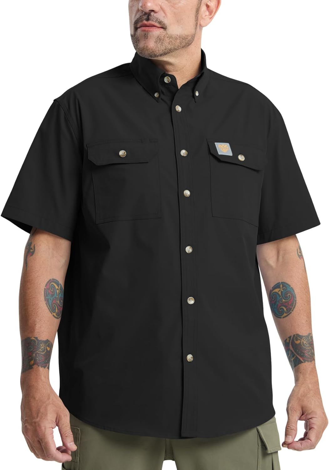 Mens Regular Fit Work Utility Shirt Midwweight with Two Chest Pockets Wrinkle-Resistant Industrial Work Wear