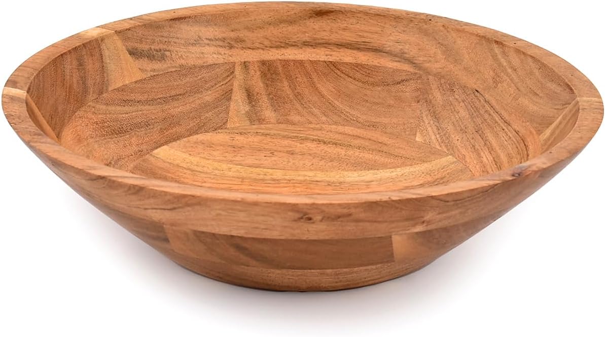 Samhita Acacia Wood Serving Bowl, Fruit Bowl, Friendly and Perfect for Salad, Vegetables and Fruit,Single Salad Bowl (25.4cm x 25.4cm x 7.62cm)