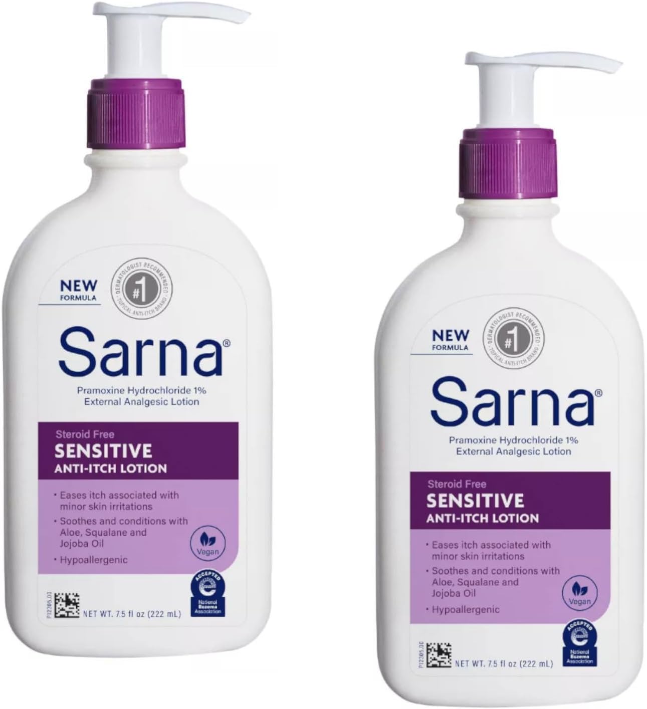Sarna Sensitive Anti-Itch Lotion Steroid-Free with 1% Pramoxine Hydrochloride, with Aloe, Squalane, and Jojoba Oil 7.5 fl oz (Pack of 2)
