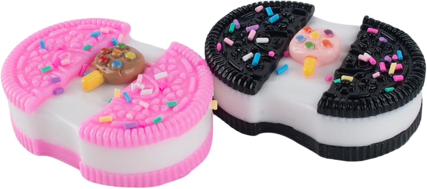 MUNSKT 2Pcs Stretchable Oreo Squishy - Black & Pink, Pinching Biscuit Simulation Toy, for Stress Relief, Soft Sensory Toys for Adults & Kids(Not Edible)