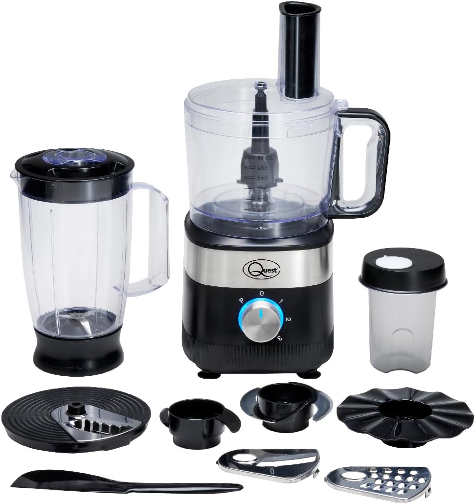 Quest 34800 Multifunctional Food Processor / 6-in-1 Chopper, Blender, Grinder & More / 2 Litre Bowl / 3 Speed Settings + Pulse/Dishwasher Safe Parts / 600W