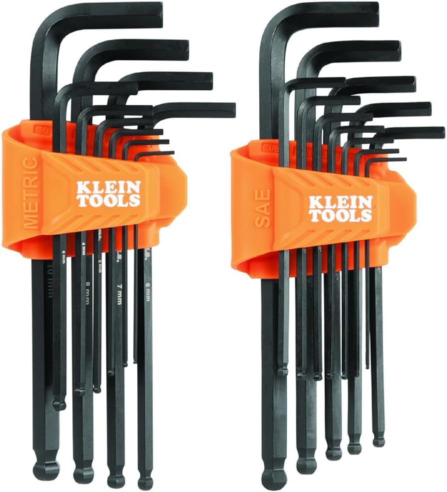 Klein Tools BLS22 22-Piece Long Ball-End Hex Key Wrench Set, SAE and Metric, Heat-Treated, L-Style, 1/16-Inch to 3/8-Inch and 1.5mm to 10mm