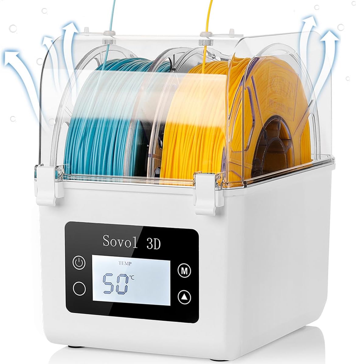 Sovol Filament Dryer 2025, SH01 Filament Dehydrator 3D Printer Spool Holder with Upgraded Fan, Dry Box for Keeping Filament Dry, Compatible with 1.75mm, 2.85mm PLA PETG TPU ABS