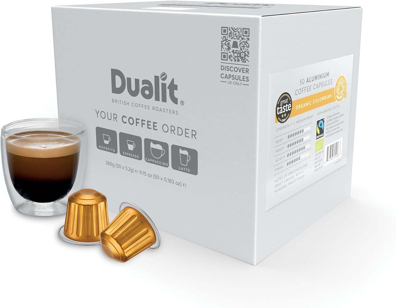 Nespresso® Compatible* Organic Colombian Aluminium Coffee Capsules by Dualit | 50 Servings - 5 X 10 Pk of Premium Eco Friendly Coffee - 100% Recyclable Fairtrade Single Origin Capsules