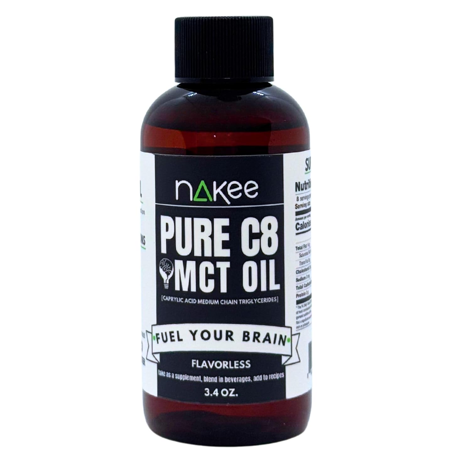 C8 MCT Oil, Energy Supplement, 4x Ketone Power, Brain Fuel for Cognitive Boost, 3.4 oz.
