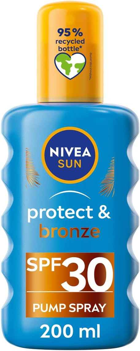 NIVEA SUN Protect & Bronze Sun Spray (200 ml), Bronzing Tanning Lotion Spray with SPF30, Advanced Suncream Protection, Natural Pro-Melanin Extract (Packing May Vary)