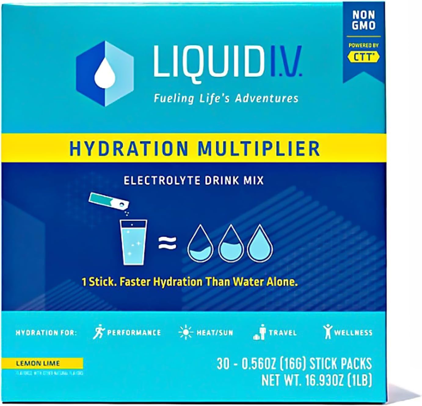 Liquid IV Hydration Multiplier - Lemon Lime - Powder Packets | Electrolyte Drink Mix | Easy Open Single Serving | Non-GMO | 30 Pack