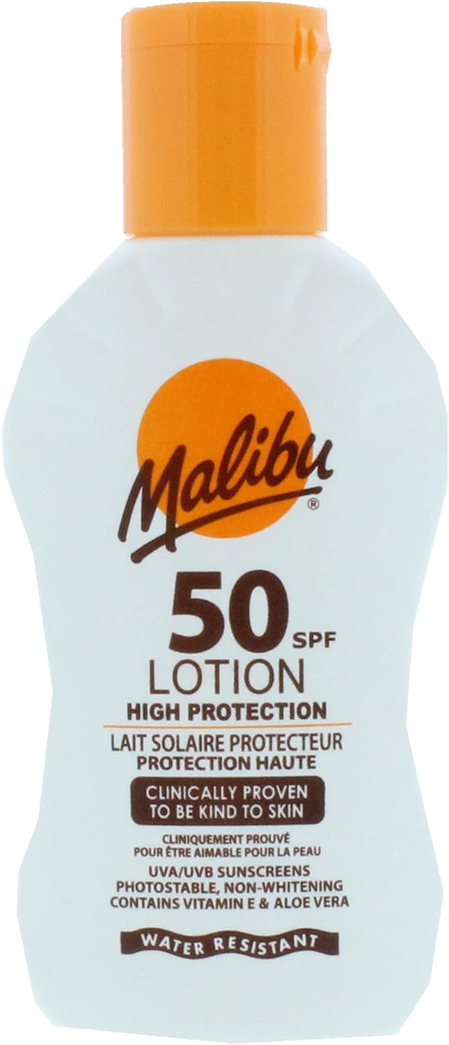 Malibu Sun SPF 50 Lotion, Very High Protection Sun Cream, Water Resistant, Vitamin E and Aloe Vera Extract, 100ml