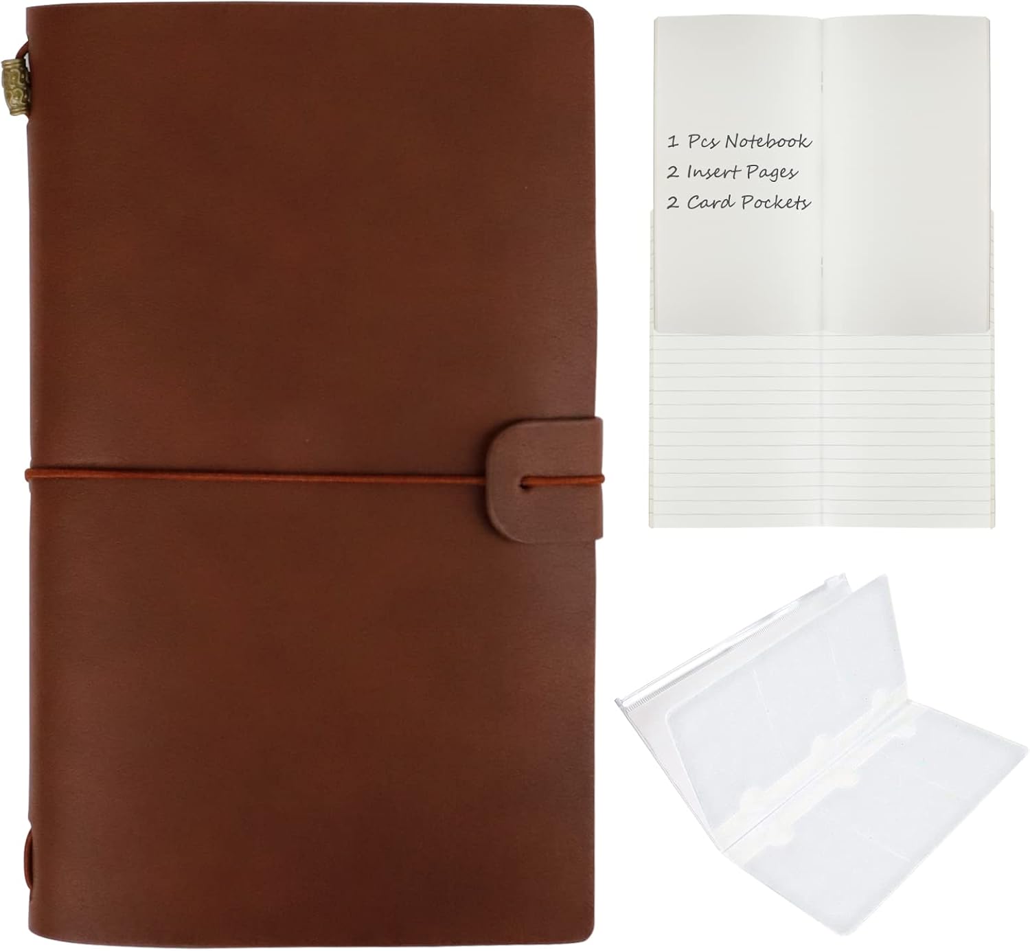 HMIEPRS Leather Vintage Notebook with Elastic Closure and Card Pockets, Refillable Travel Journal Diary, Handmade Leather Notepad 2 Kinds of Insert Book Gift for Writer, Poet, Traveler