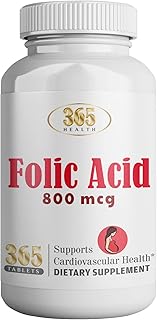 365 Health Folic Acid 800mcg (0.8mg) Vitamin B9-365 Tablets I Supports Cardiovascular, Essential Prenatal & Postnatal Vitamin, Non-GMO and Vegan